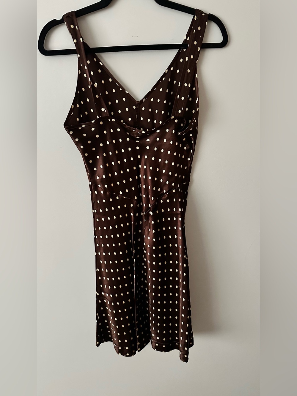 Vintage Betsey Johnson Brown Polka Dot V-Neck Slip Dress - Picture 2 of 7